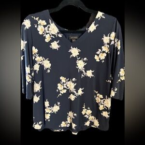 J. Jill Dark Blue Floral Blouse